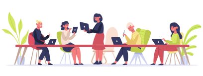 People working in a shared office space
