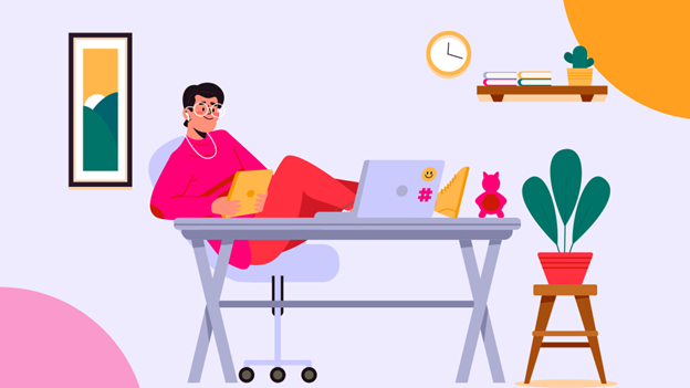 a hybrid employee working in the office