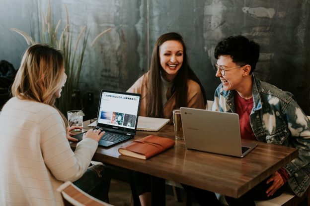 coworkers connecting over work