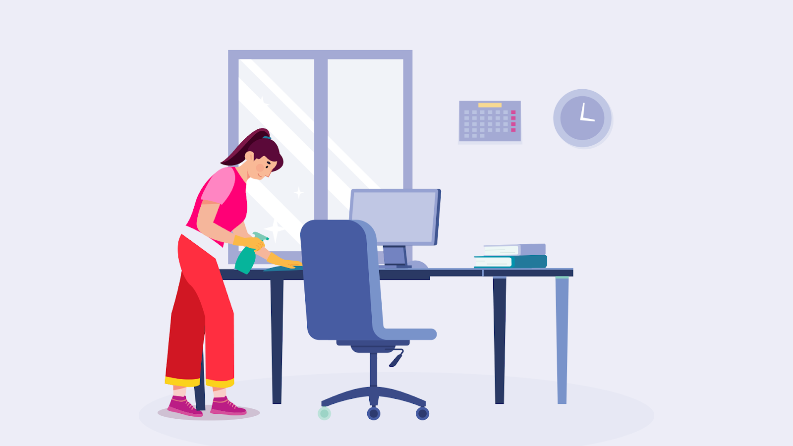 a worker cleaning up her desk
