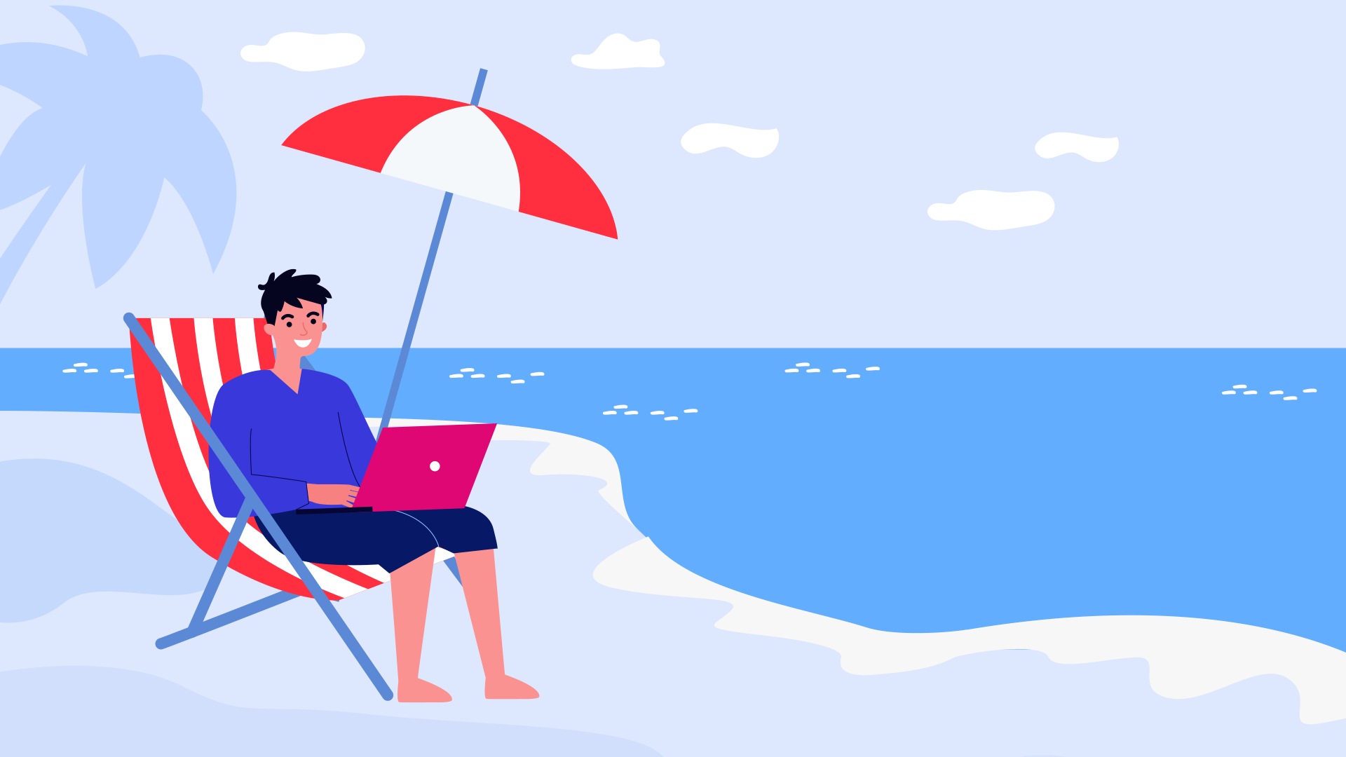 man working from the beach