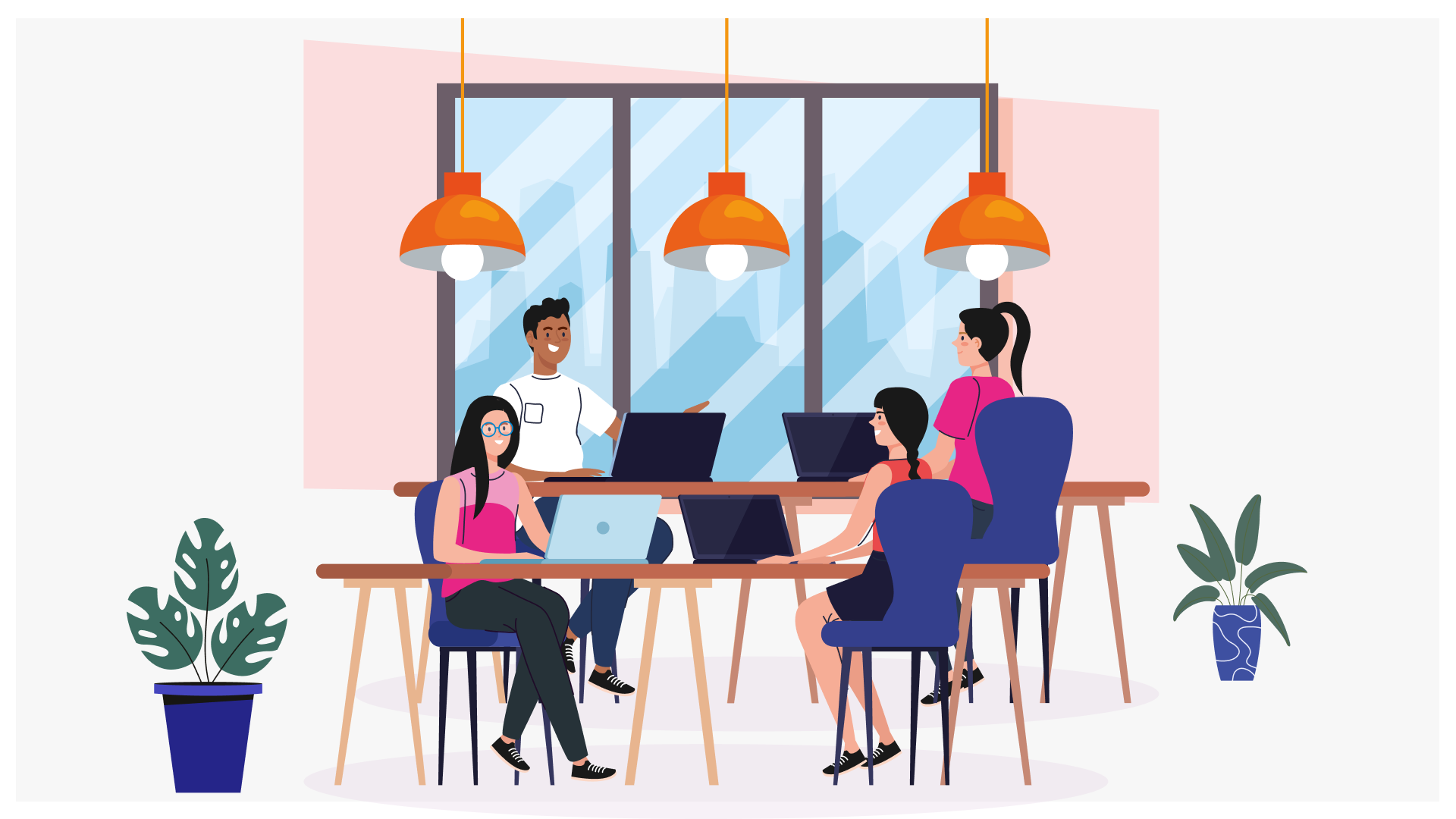 illustration of workers in a coworking space