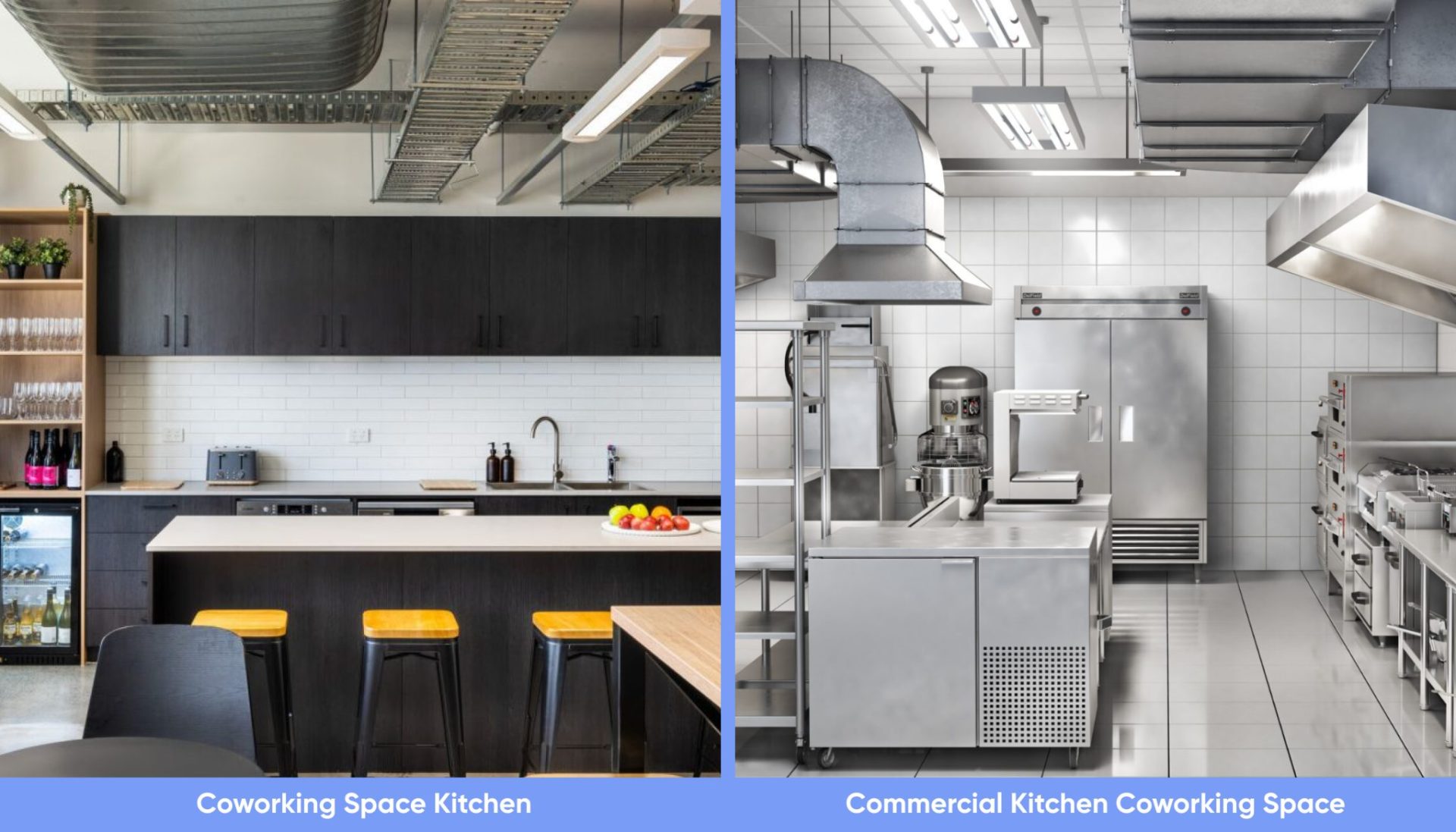 coworking spae kitchen vs commercial kitchen coworking space